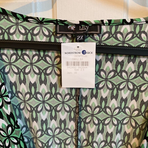 NWT 💚🖤🤍 Lily Geometric Retro Patterned Long Open Topper, Elastic Waist Tie 2X - Picture 4 of 11